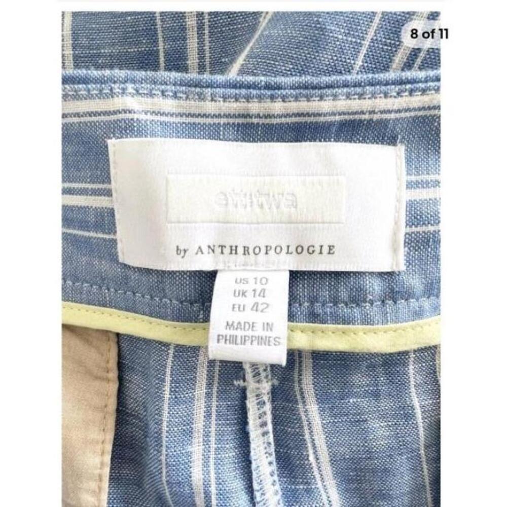 Anthropologie Pants Womens US 10 Light Blue Striped Wide Leg Tassel Belt Linen - Picture 8 of 10